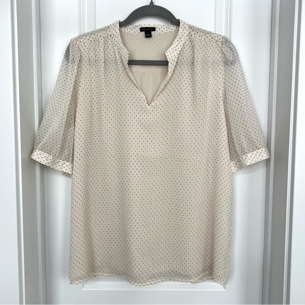 Ann Taylor Cream Sheer Polka Dot Blouse